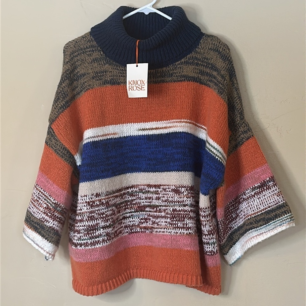 NWT Knox Rose sweater so soft multi color blue brown cream Sz XXL